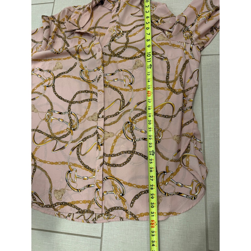Como‎ Black Womens 3X Pink Chain Print Button Up Blouse Equestrian Tassel Bits - Picture 6 of 7